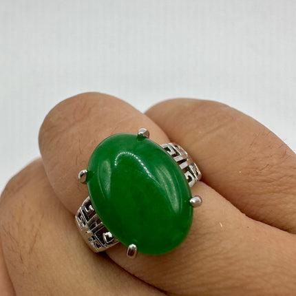 Vintage Silver Green Jade Lucky Cocktail Ring