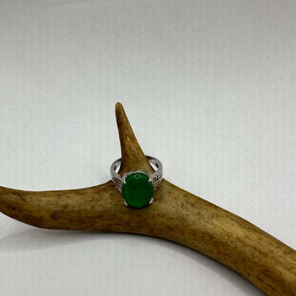 Vintage Silver Green Jade Lucky Cocktail Ring