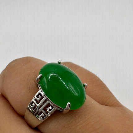 Vintage Silver Green Jade Lucky Cocktail Ring