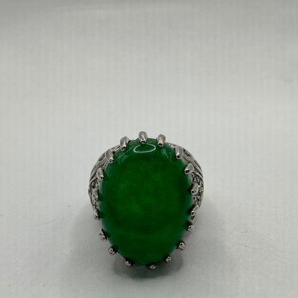 Vintage Silver Green Jade Lucky Cocktail Ring