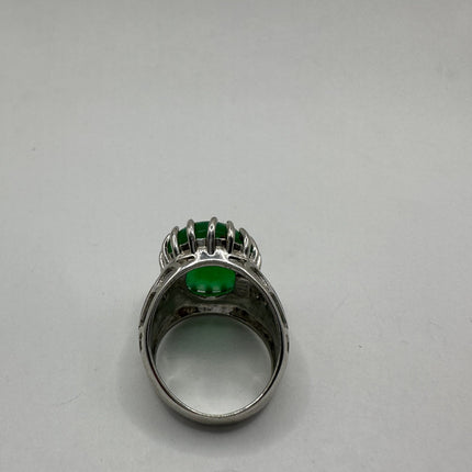 Vintage Silver Green Jade Lucky Cocktail Ring