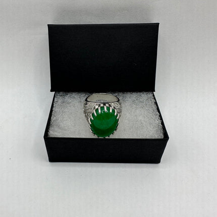 Vintage Silver Green Jade Lucky Cocktail Ring