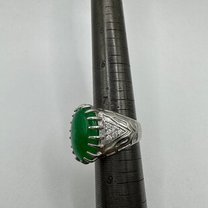Vintage Silver Green Jade Lucky Cocktail Ring