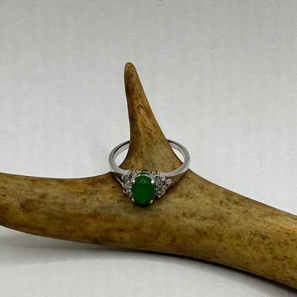 Vintage Silver Green Jade Lucky Cocktail Ring