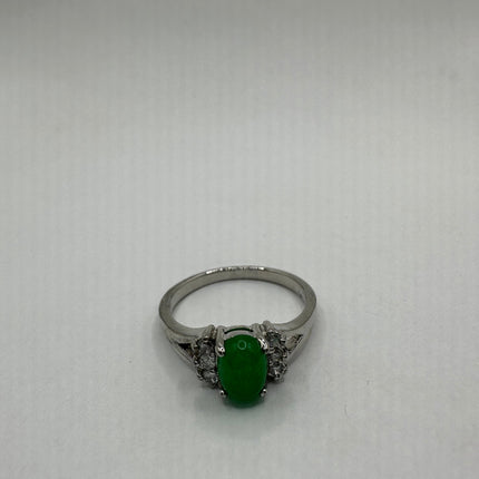 Vintage Silver Green Jade Lucky Cocktail Ring