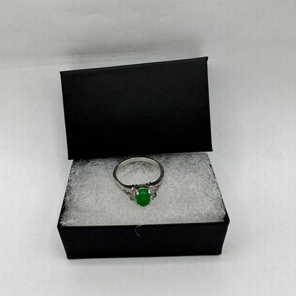 Vintage Silver Green Jade Lucky Cocktail Ring
