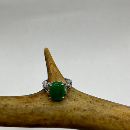 Vintage Silver Green Jade Lucky Cocktail Ring