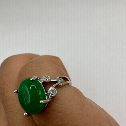 Vintage Silver Green Jade Lucky Cocktail Ring