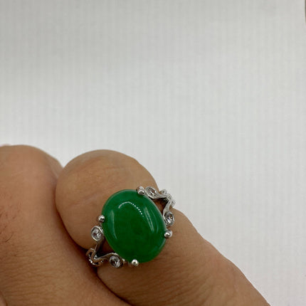 Vintage Silver Green Jade Lucky Cocktail Ring