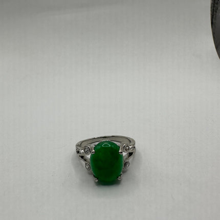 Vintage Silver Green Jade Lucky Cocktail Ring