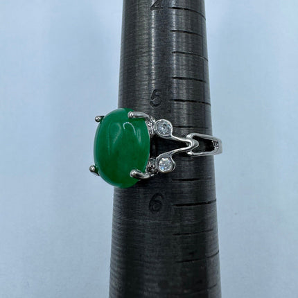 Vintage Silver Green Jade Lucky Cocktail Ring