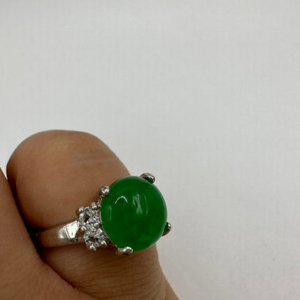 Vintage Silver Green Jade Lucky Cocktail Ring