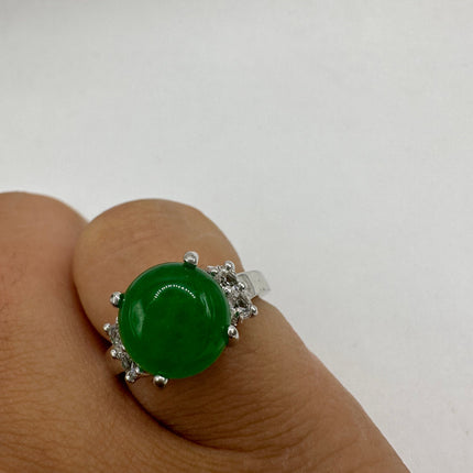 Vintage Silver Green Jade Lucky Cocktail Ring