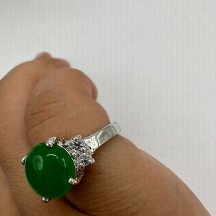 Vintage Silver Green Jade Lucky Cocktail Ring