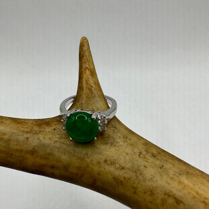 Vintage Silver Green Jade Lucky Cocktail Ring