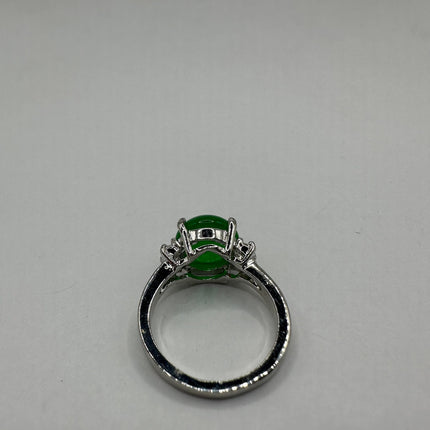 Vintage Silver Green Jade Lucky Cocktail Ring
