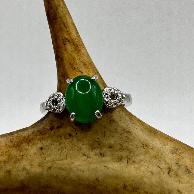 Vintage Silver Green Jade Lucky Cocktail Ring