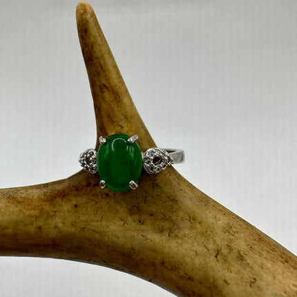 Vintage Silver Green Jade Lucky Cocktail Ring