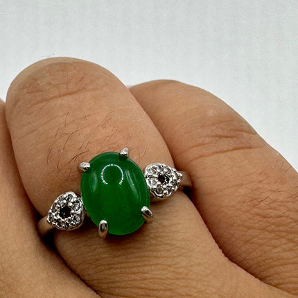 Vintage Silver Green Jade Lucky Cocktail Ring