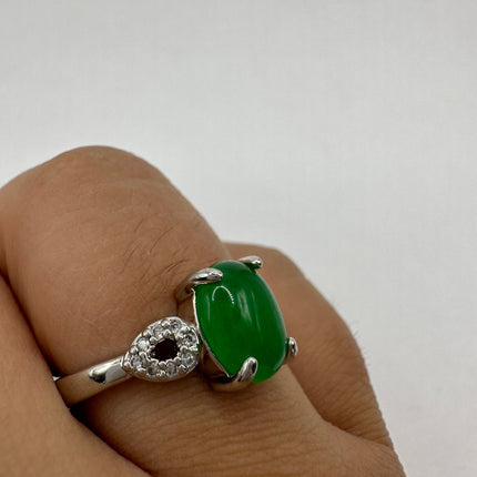 Vintage Silver Green Jade Lucky Cocktail Ring