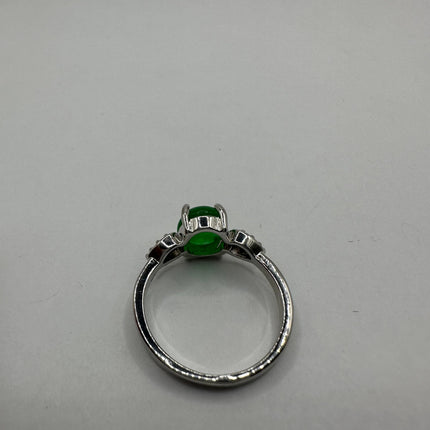 Vintage Silver Green Jade Lucky Cocktail Ring