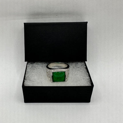Vintage Silver Jade Ring | Large Emerald Green Fun Jade Lucky Gemstone | Bronze Setting Silver Band Unique Wedding Cocktail Statement Ring