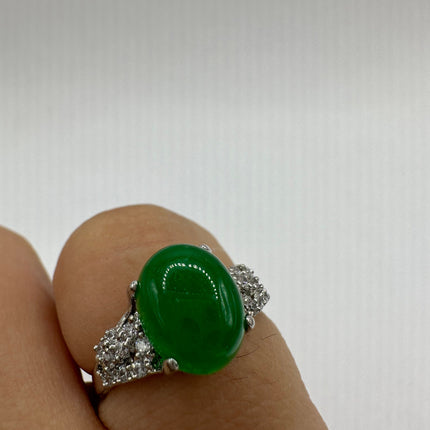 Vintage Silver Green Jade Lucky Cocktail Ring