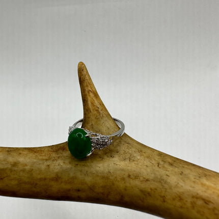 Vintage Silver Green Jade Lucky Cocktail Ring