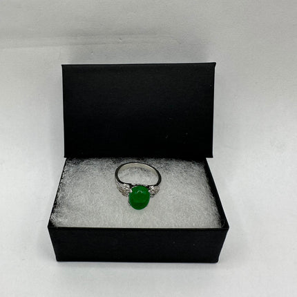 Vintage Silver Green Jade Lucky Cocktail Ring