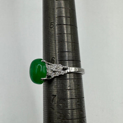 Vintage Silver Green Jade Lucky Cocktail Ring