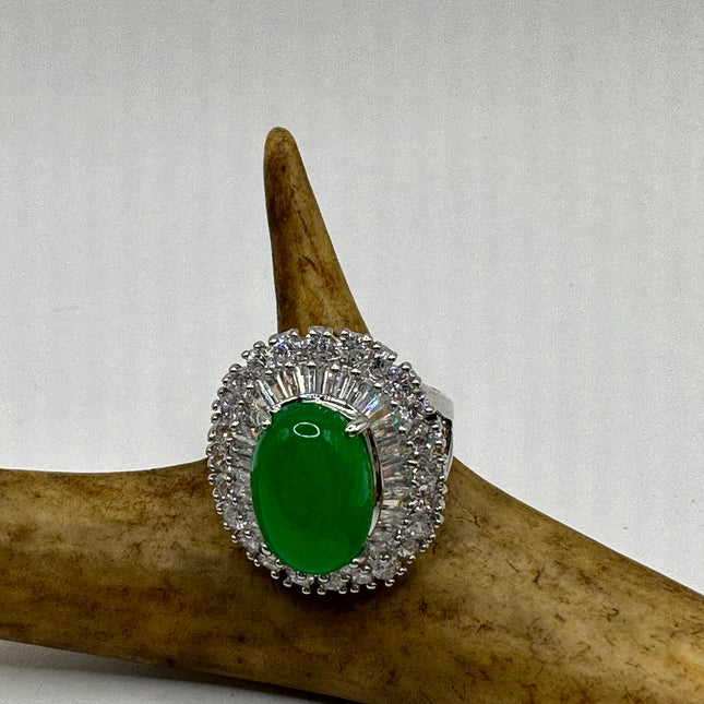 Vintage Silver Green Jade Lucky Cocktail Ring