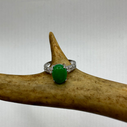 Vintage Silver Green Jade Lucky Cocktail Ring