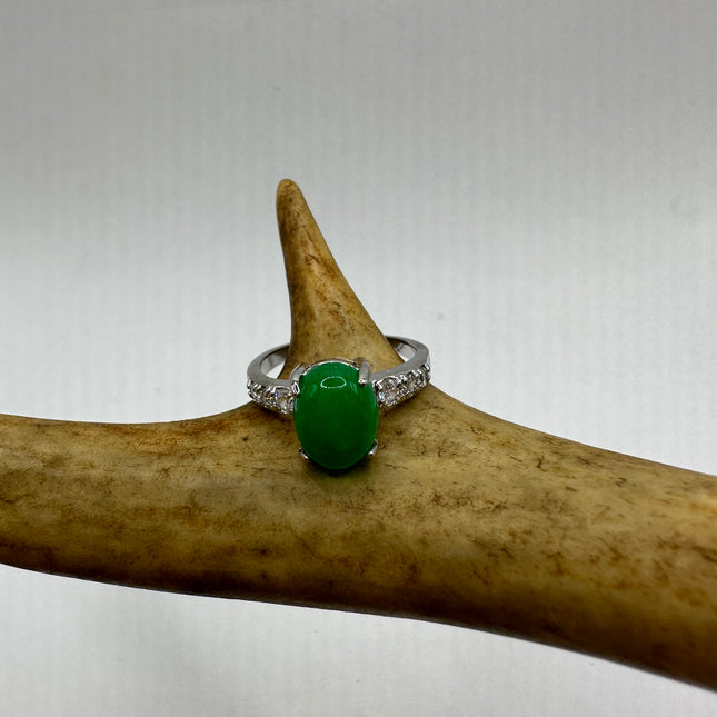 Vintage Silver Green Jade Lucky Cocktail Ring