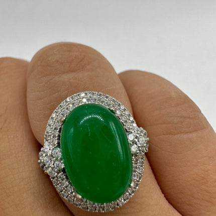 Vintage Silver Green Jade Lucky Cocktail Ring