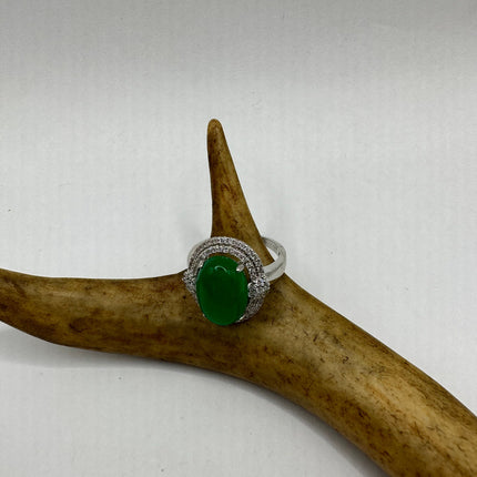 Vintage Silver Green Jade Lucky Cocktail Ring
