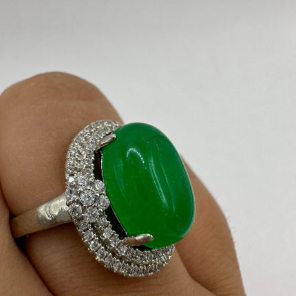 Vintage Silver Green Jade Lucky Cocktail Ring