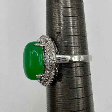 Vintage Silver Green Jade Lucky Cocktail Ring