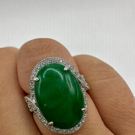 Vintage Silver Green Jade Lucky Cocktail Ring