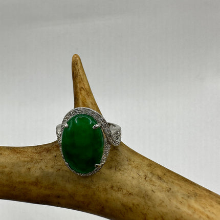 Vintage Silver Green Jade Lucky Cocktail Ring