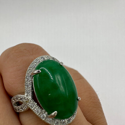 Vintage Silver Green Jade Lucky Cocktail Ring