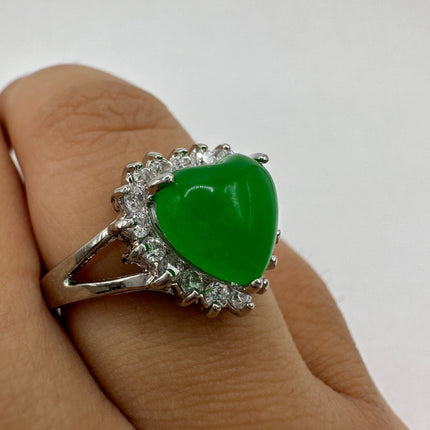 Vintage Silver Green Jade Lucky Cocktail Ring