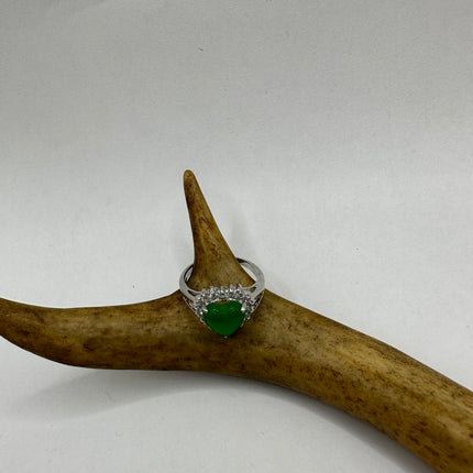 Vintage Silver Green Jade Lucky Cocktail Ring