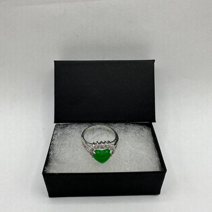 Vintage Silver Green Jade Lucky Cocktail Ring