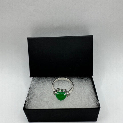 Vintage Green Jade Heart Lucky Cocktail Ring