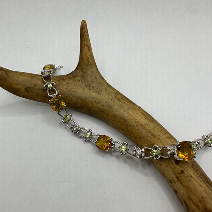 Vintage Silver Tennis Bracelet | Peridot, Citrine and Cubic Zirconia Multi Gemstone | 925 Sterling Silver Unique Colorful Tennis Bracelet