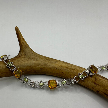 Vintage Silver Tennis Bracelet | Peridot, Citrine and Cubic Zirconia Multi Gemstone | 925 Sterling Silver Unique Colorful Tennis Bracelet