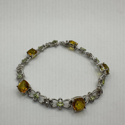 Vintage Silver Tennis Bracelet | Peridot, Citrine and Cubic Zirconia Multi Gemstone | 925 Sterling Silver Unique Colorful Tennis Bracelet