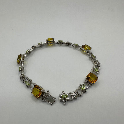Vintage Silver Tennis Bracelet | Peridot, Citrine and Cubic Zirconia Multi Gemstone | 925 Sterling Silver Unique Colorful Tennis Bracelet