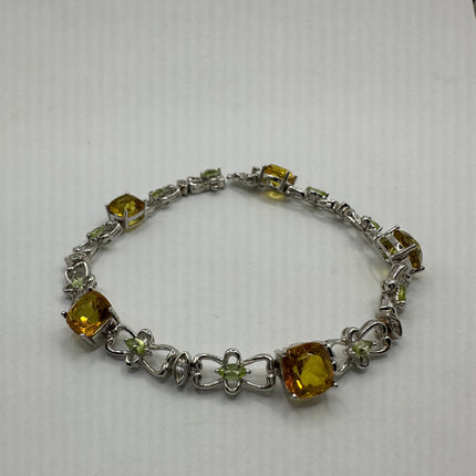 Vintage Silver Tennis Bracelet | Peridot, Citrine and Cubic Zirconia Multi Gemstone | 925 Sterling Silver Unique Colorful Tennis Bracelet
