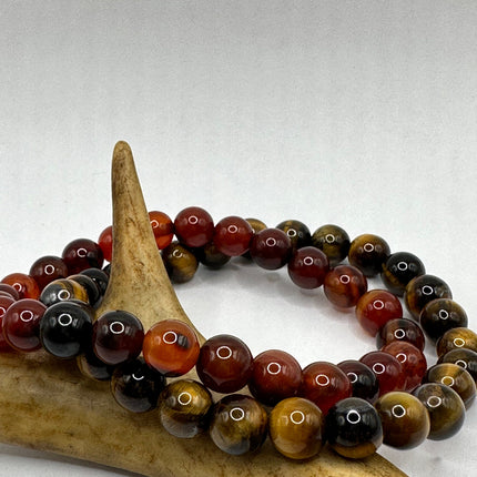 Stretch Beaded Bracelets | Set of 2 | Tigers Eye Carnelian Bead Bracelet | Everyday Wear for Him Her Anyone